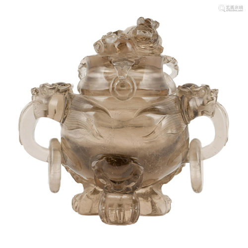 CHINESE CRYSTAL LIDDED TRIPOD CENSER