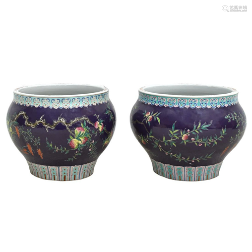 PAIR OF LARGE PURPLE DAYAZHAI PLANT POTS