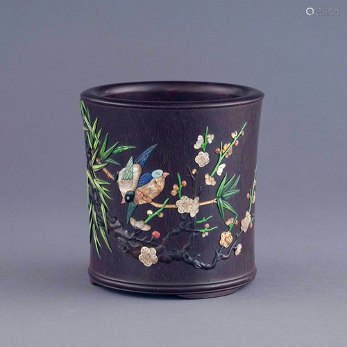 STONES INLAID ZITAN BRUSH POT