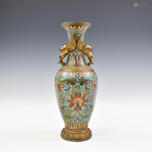 QIANLONG GILT BRONZE CLOISONNE VASE