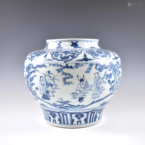 MING BLUE & WHITE FIGURINES & LANDSCAPE JAR