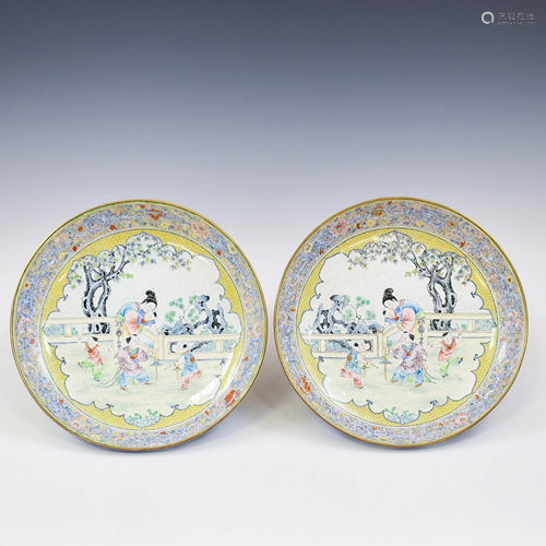 RARE PAIR CHINESE ENAMEL PLATES - LATE 18TH C.