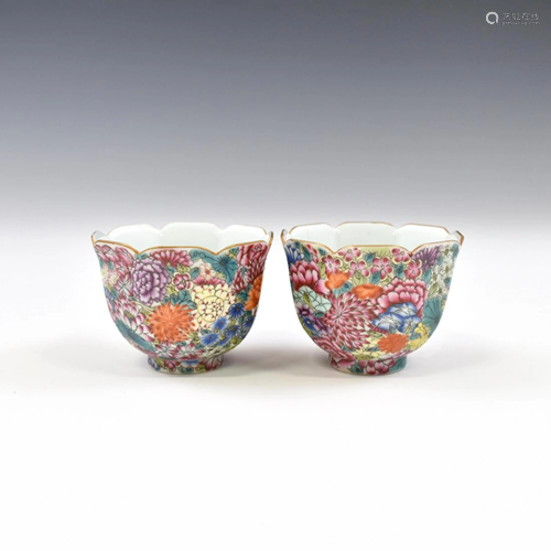 PAIR QIANLONG MILLE-FLEUR CUPS