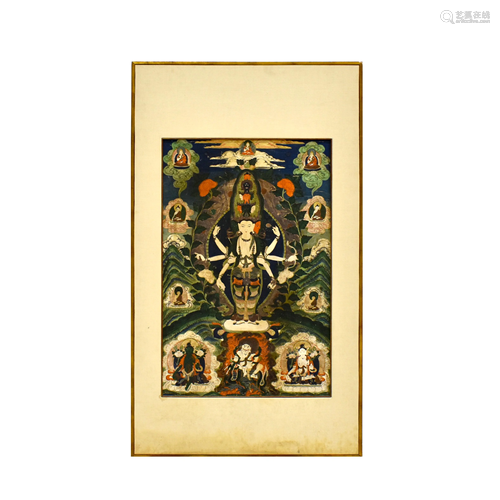 FRAMED CHINESE PAINTING THANGKA OF AVA…