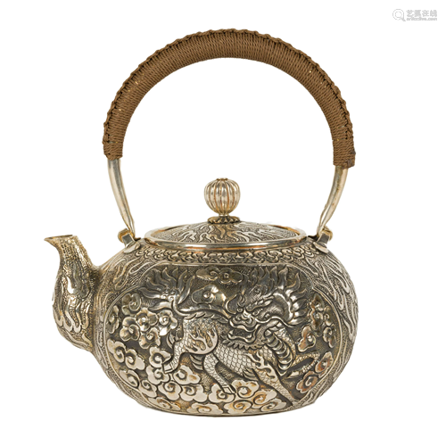 CHINESE EXPORT QILIN SILVER TEA POT