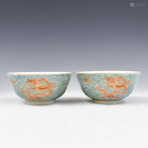 PAIR QIANLONG FAMILLE VERTE DRAGON BO…