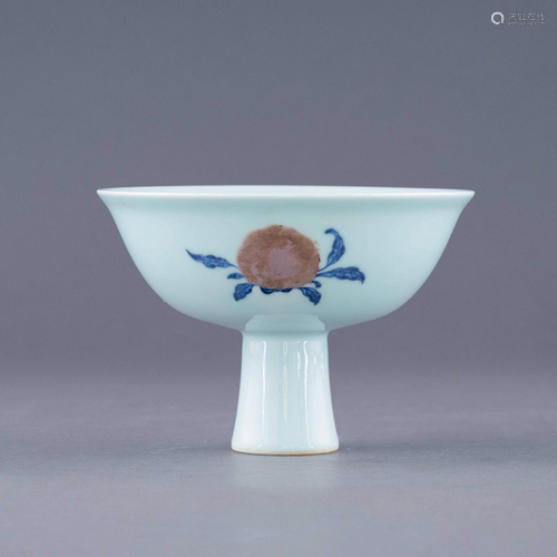 YONGZHENG BLUE & RED PEACH MOTIF HIGH BOWL