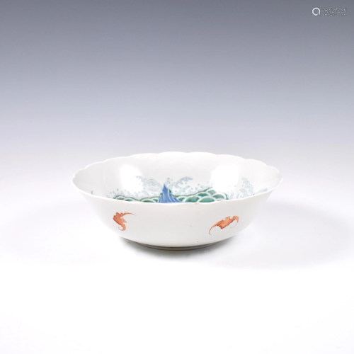 QIANLONG RED FU BATS PORCELAIN BOWL