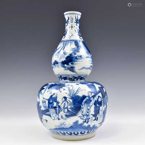 CHONGZHEN BLUE AND WHITE FIGURINE DOUB…