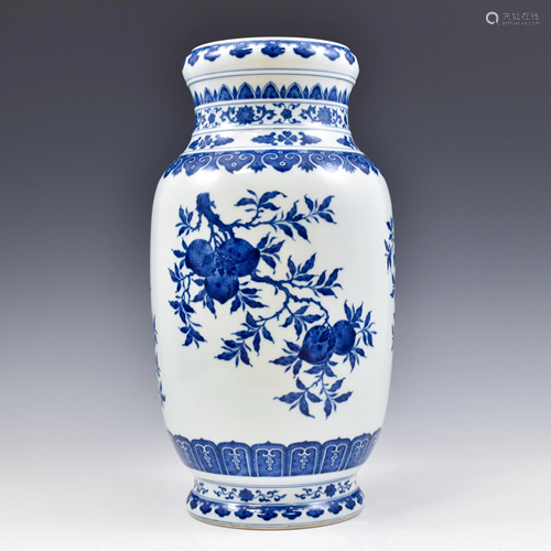 QIANLONG BLUE & WHITE THREE ABUNDANT VASE