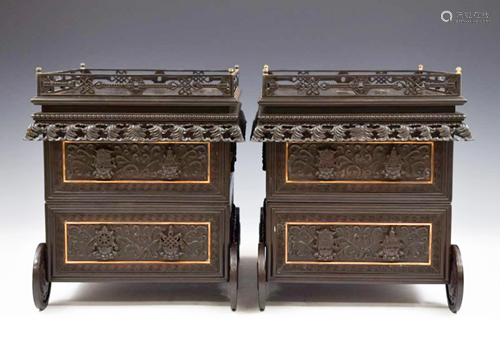 PAIR OF CHINESE ZITAN WEITUO INCENSE STANDS