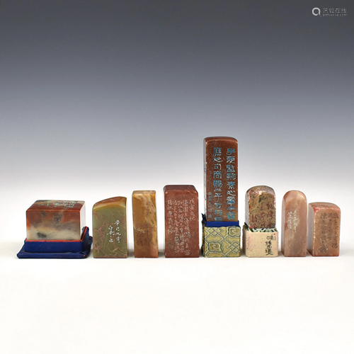 SET OF 8 PCS CARVED FINE SHOUSHAN CHOP SEALS