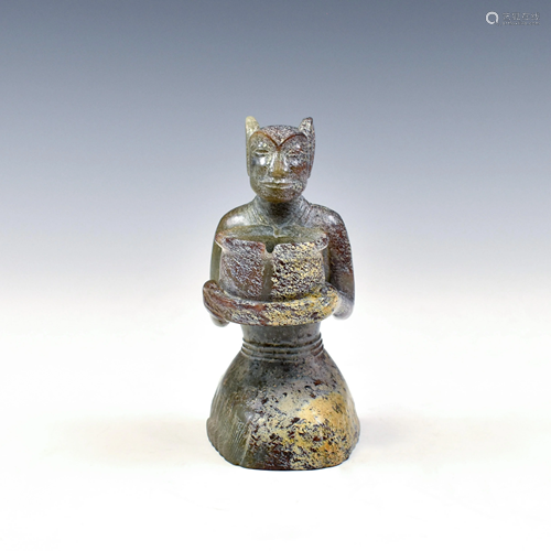 HAN CARVED JADE STATUE FIGURE WITH BOWL