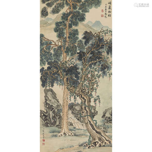 邹一桂（款）（1686-1766） 1727年作 峭岩松柏图 设色纸本立轴