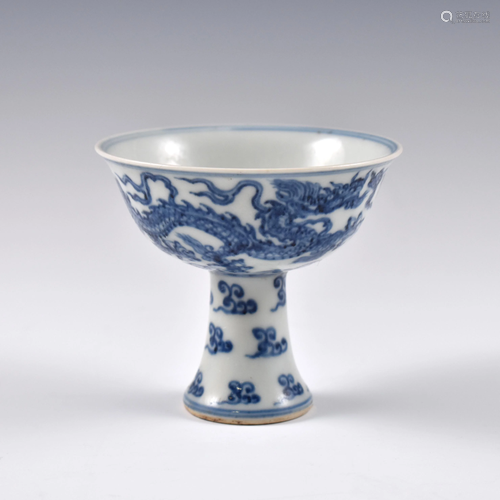 XUANDE BLUE & WHITE DRAGON HIGH BOWL