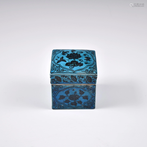 XUANDE PEACOCK BLUE GLAZED LIDDED SQUAR…