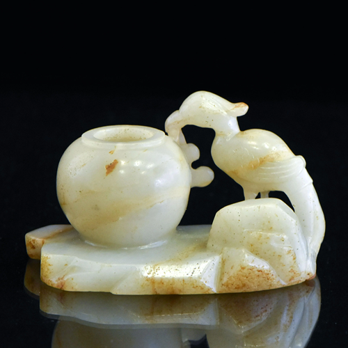 PHOENIX AND JAR CARVED JADE WATERPOT