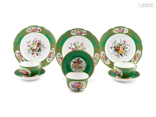 A Derby Painted and Parcel Gilt Porcelain Tea Service