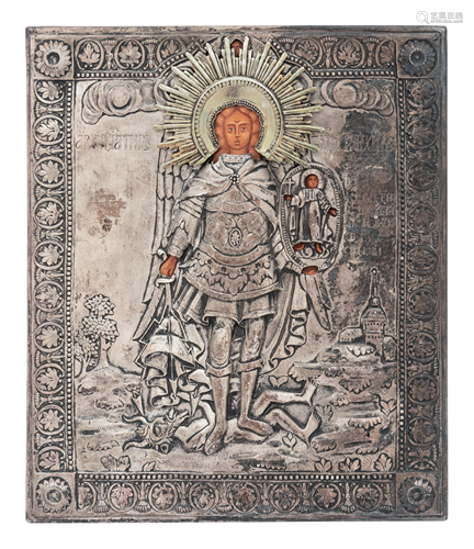 An Eastern European Silvered Metal Oklad Icon