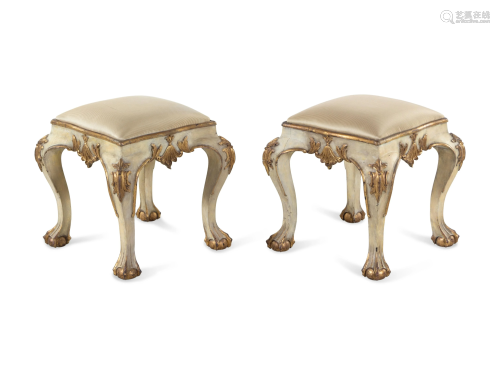 A Pair of Venetian Style Cream-Painted and Parcel Gilt