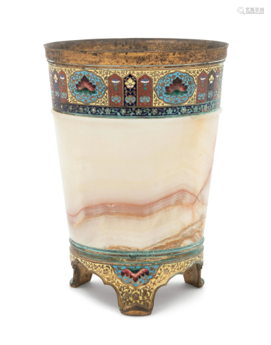 A Champleve Mounted Onyx Jardiniere