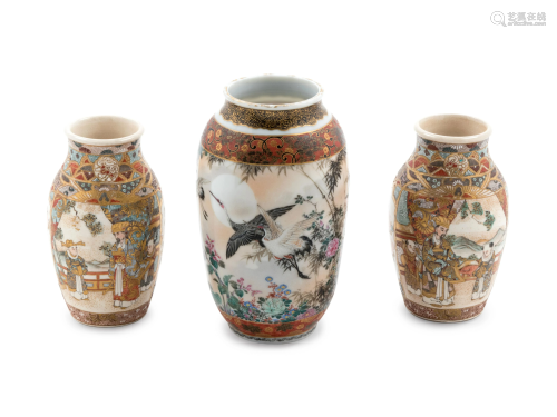 Three Japanese Enamel Decorated Satsuma Porcelain …
