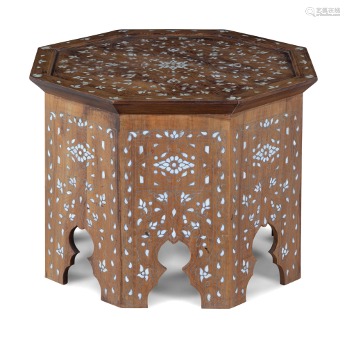 A Syrian Mother-of-Pearl and Metal Inlaid Walnut Table