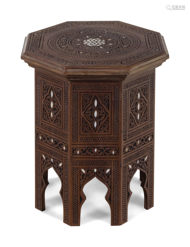 A Moorish Style Mother-of-Pearl Inlaid Carved Walnut