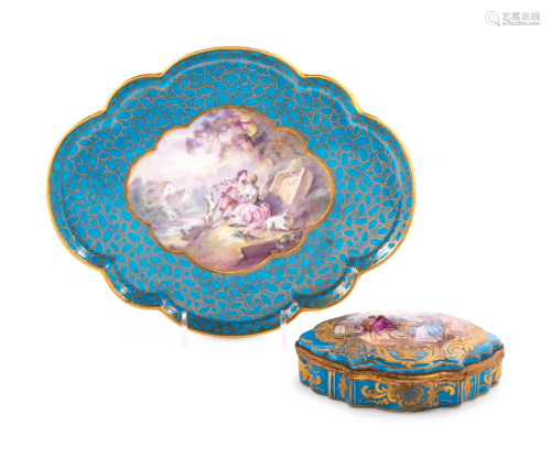 Two Sevres Style Painted and Parcel Gilt Celeste
