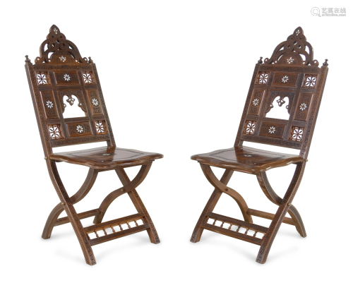 A Pair of Moorish Style Mother-of-Pearl Inlaid Walnut