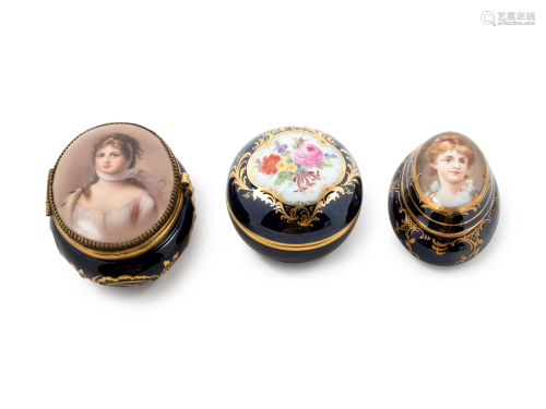 Three Continental Painted and Parcel Gilt Porcel…