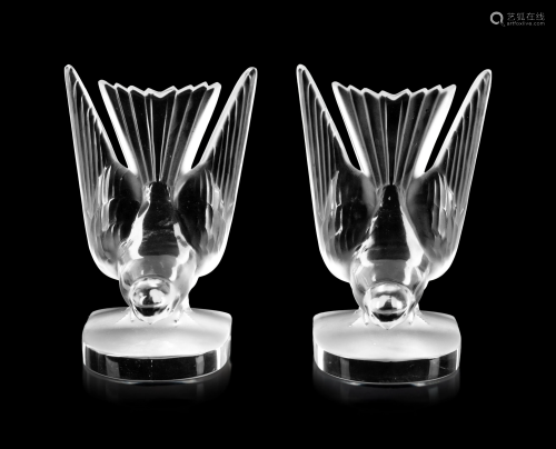 A Pair of Lalique Molded and Frosted Glass Deux