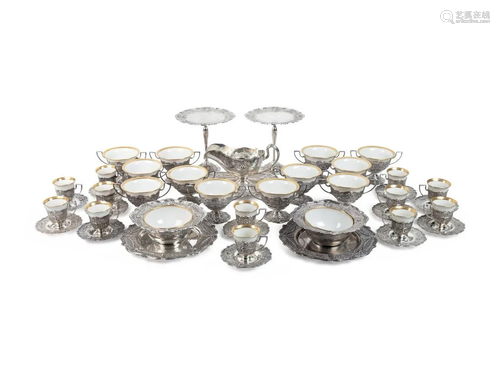 An American Silver and Porcelain-Lined Dessert Service