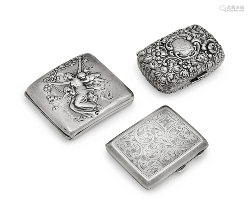 Two Silver Cigarette Cases and a Snuff Box