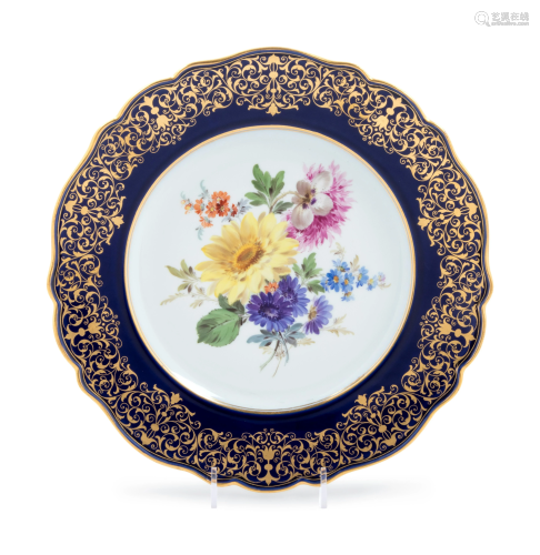 A Meissen Painted and Parcel Gilt Porcelain Plate