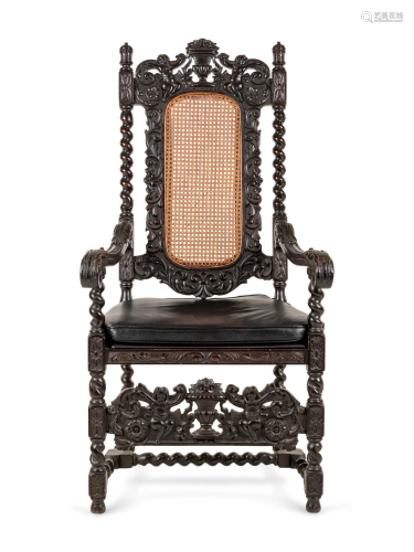 A Renaissance Revival Walnut Open Armchair