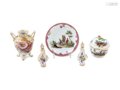 Five German Painted and Parcel Gilt Porcelain Table