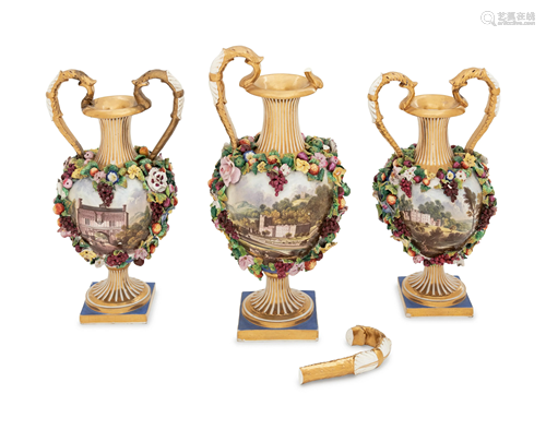 A Bloor Derby Three-Piece Porcelain Garniture Set