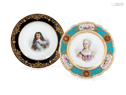 Two Sevres Style Painted and Parcel Gilt Porcelain