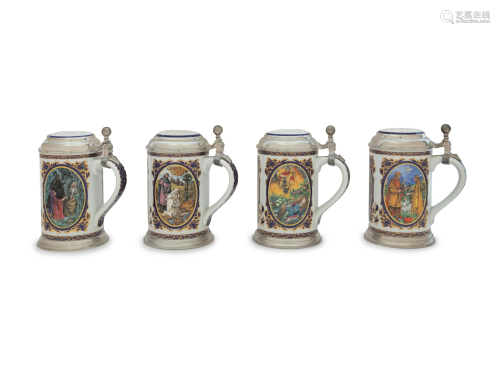 A Set of Four Villeroy & Boch Porcelain Steins
