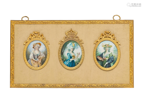 A Set of Three French Portrait Miniatures
