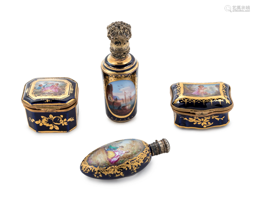 Four Sevres Style Painted and Parcel Gilt Porcelain