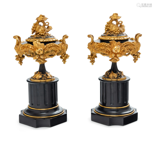 A Pair of French Gilt and Patinated Bronze and Ma…