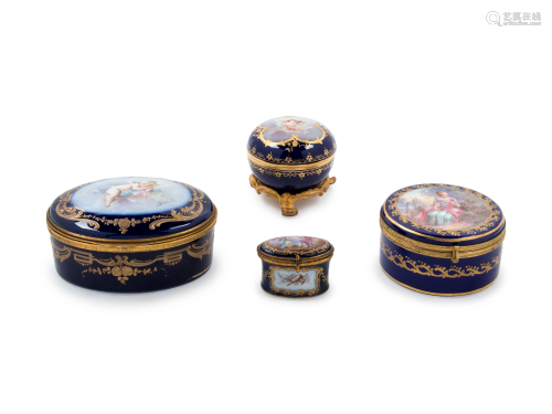 Four Sevres Style Painted and Parcel Gilt Porcelain