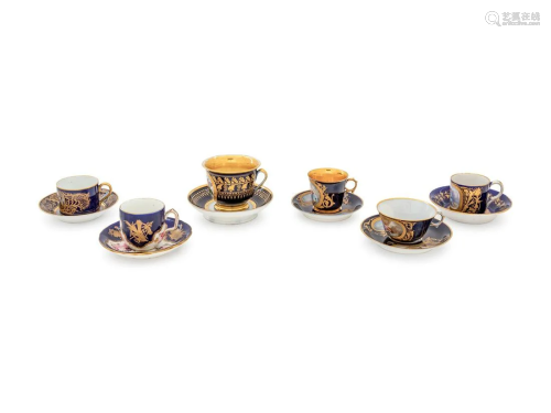 An Assembled Set of Six Sevres Style Painted and Parcel