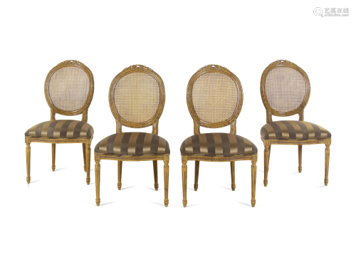 A Set of Four Louis XVI Style Caned Side Chairs