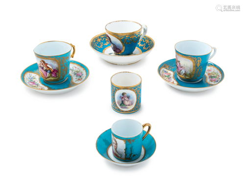 Four Sevres Style Painted and Parcel Gilt Celeste