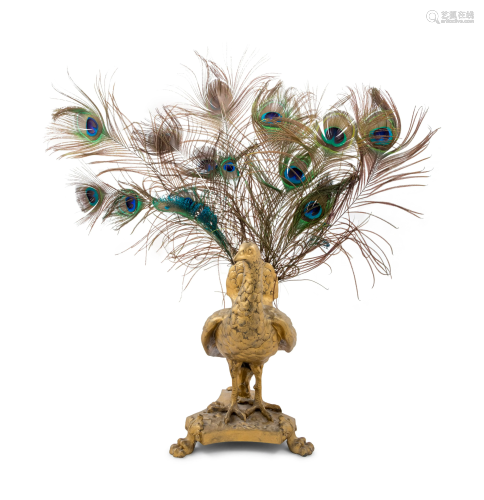 A Neoclassical Gilt Metal and Feathered Peacock Table