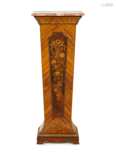 A French Gilt Bronze Mounted and Inlaid Pedestal