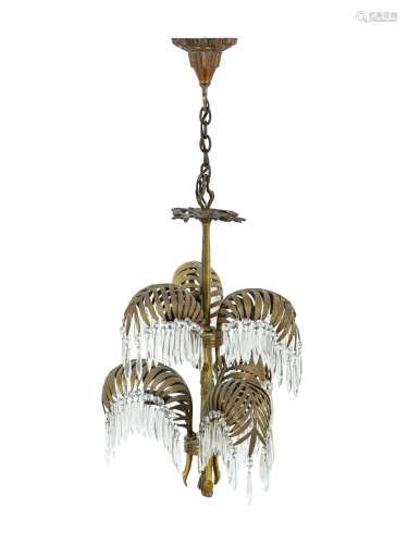A Neoclassical Brass and Cut-Glass Six-Light Palm-L…